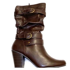 Brown leather, heeled boots
